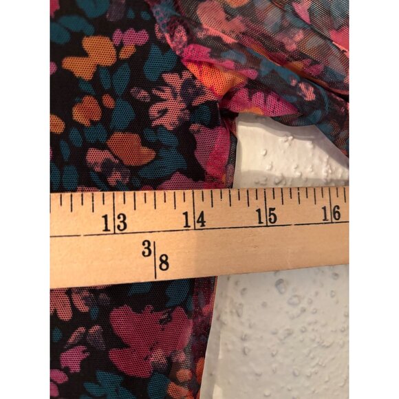 Promesa Fabulous Flowers Floral-Print Mesh Bell-Sleeve Top Sheer V-Neck Tie-Fron - Picture 10 of 16